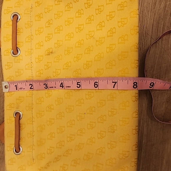 Dooney & Bourke Y2K Yellow Logo Canvas Tote Tan Leather Trim Vintage - Picture 13 of 13